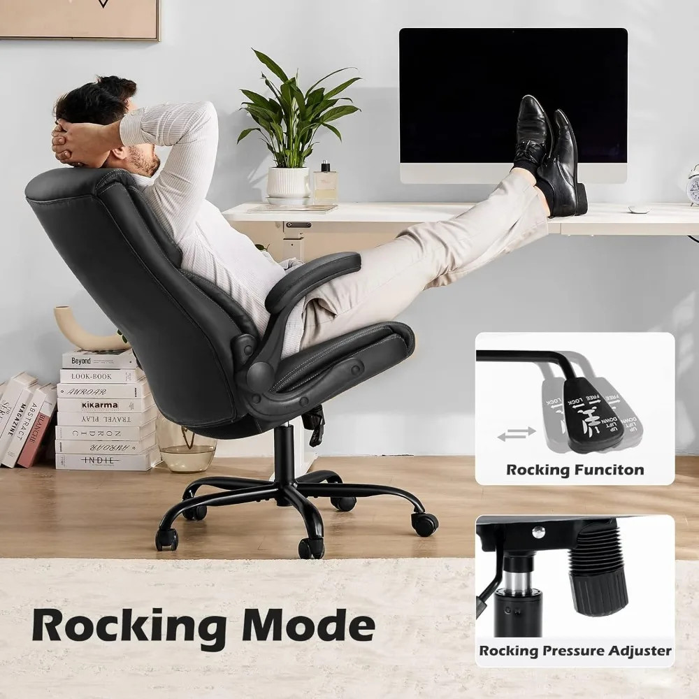 Person using reclining/rocking mode chair at desk